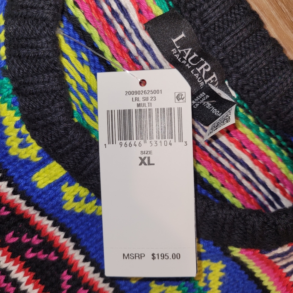 Lauren Ralph Lauren Womens Multi Geo-Motif Cotton-Linen Sweater Size XL New $195 - Picture 4 of 4